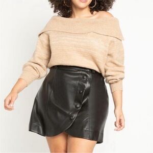 Eloquii Black Faux Leather Mini Skirt Size 16 High Waist Button Front Plus Size